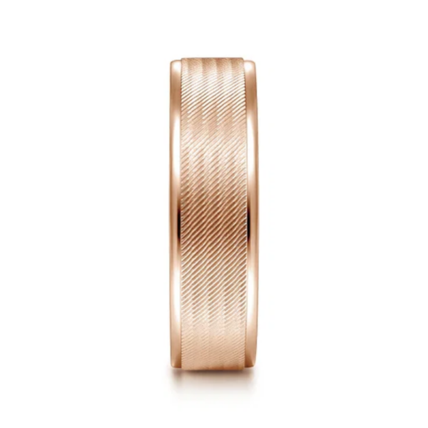 14K Gold 6mm - Diagonal Brushed Finish Men's Wedding Band - Image 12