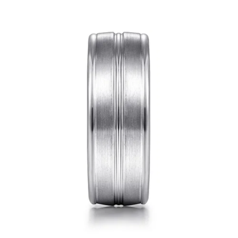 14K Two-Tone Gold 8mm – Satin Finish Grooved Channel Men’s Wedding Band Gabriel 21