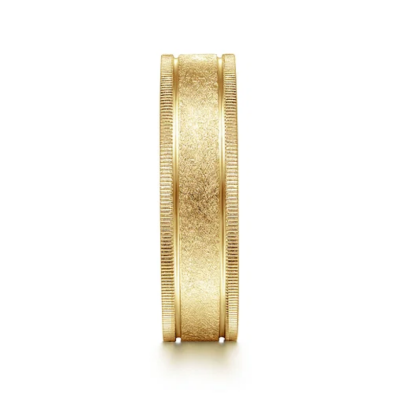 14K Gold 6mm – Sandblast Vertical Etching Men’s Wedding Band Gabriel 21