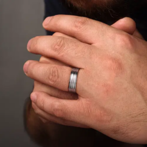 14K Gold 6mm – Satin Finish Center Groove Men’s Wedding Band Gabriel 52