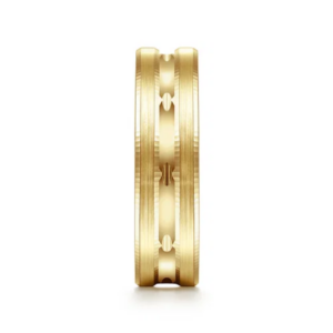 14K Gold 6mm – Satin Finish Carved Accents Men’s Wedding Band Gabriel 17