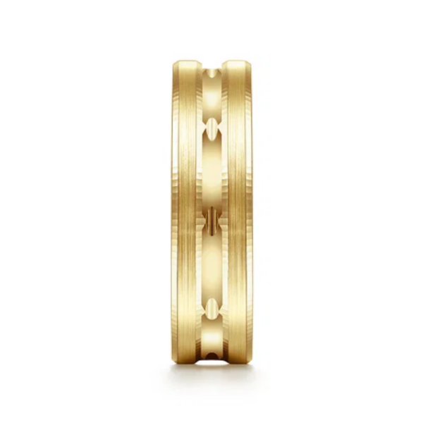 14K Gold 6mm - Satin Finish Carved Accents Men's Wedding Band - Image 4