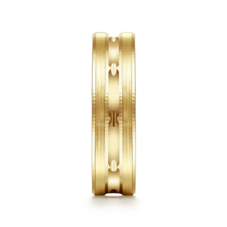 14K Gold 6mm – Satin Finish Carved Accents Men’s Wedding Band Gabriel 17