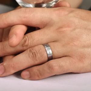 14K Gold 6mm – Satin Finish Diamond Cut Center Groove Men’s Wedding Band Gabriel 26