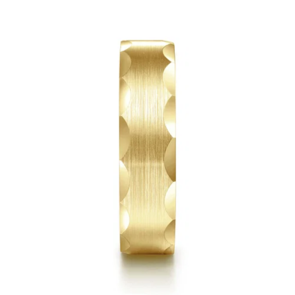 14K Gold 6mm - Satin Grooved Edge Men's Wedding Band - Image 4