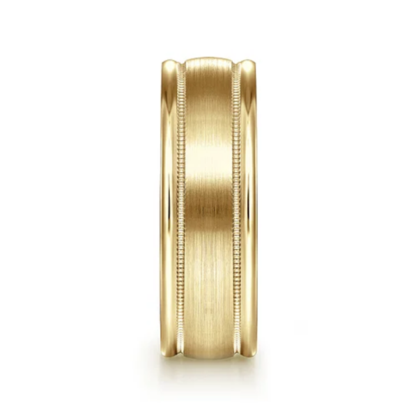 14K Gold 7mm - Satin Finish Milgrain Channels Men's Wedding Band - Image 8