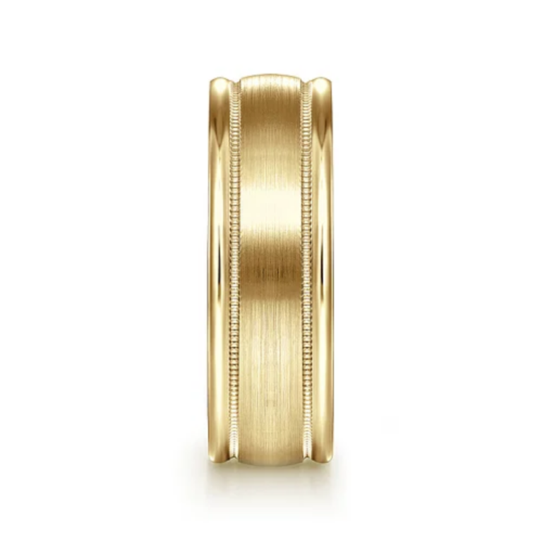 14K Gold 7mm – Satin Finish Milgrain Channels Men’s Wedding Band Gabriel 21