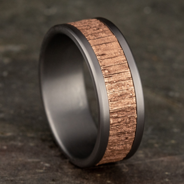 14K Gold and Tantalum 8mm - Wood Split Men's Wedding Band - Image 11