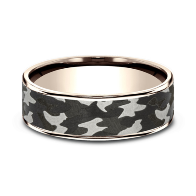 14K Gold and Tantalum 7.5mm – Camo Men’s Wedding Band Ammara Stone 21