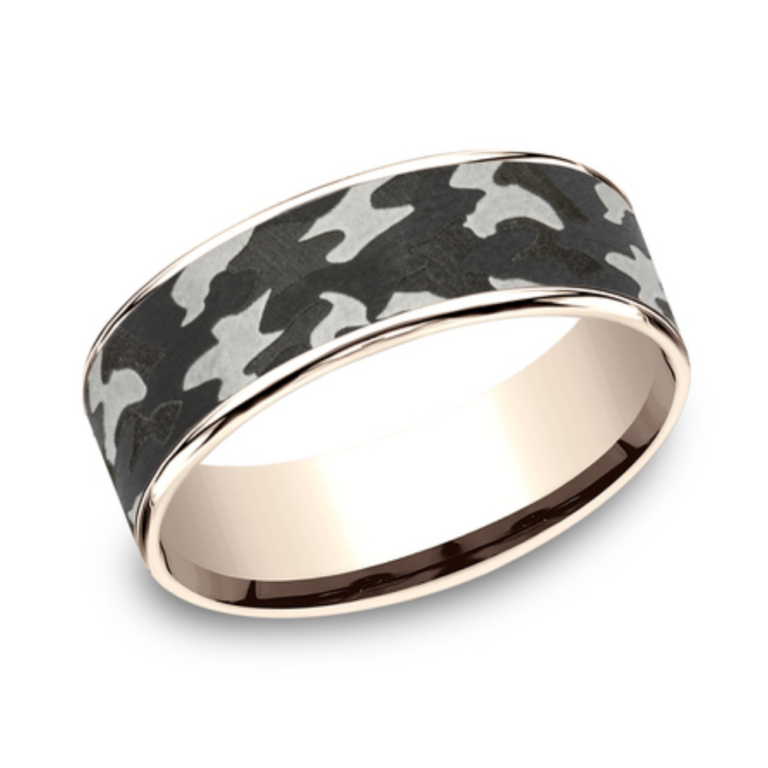 14K Gold and Tantalum 7.5mm – Camo Men’s Wedding Band Ammara Stone 22