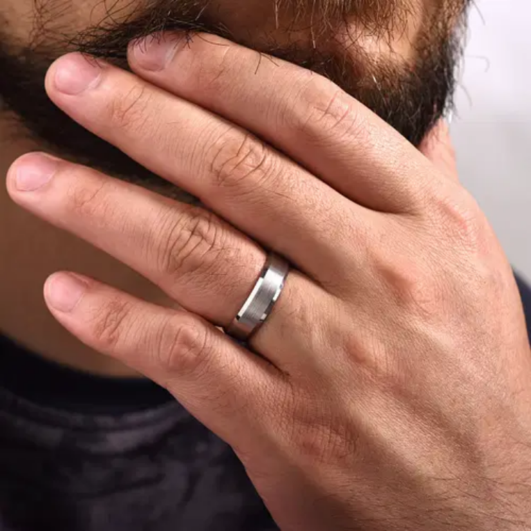 14K Gold 6mm – Satin Finish Beveled Edge Men’s Wedding Band Gabriel 27