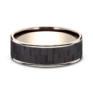 14K Gold and Carbon Fiber 6.5mm – Twilled Men’s Wedding Band Benchmark 14