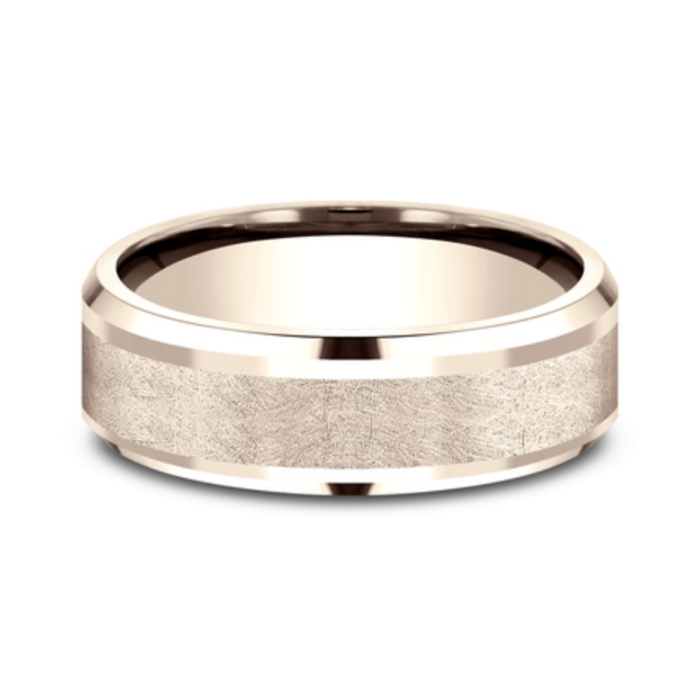 14K Gold 8mm – Swirl Center Men’s Wedding Band Benchmark 22