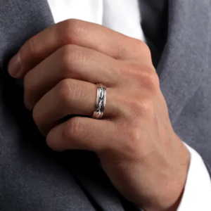 14K Two-Tone Gold 6mm – Diamond Cut Center Men’s Wedding Band Gabriel 60