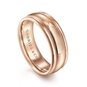14K Gold 7mm – High Polish Milgrain Channel Men’s Wedding Band Gabriel 19