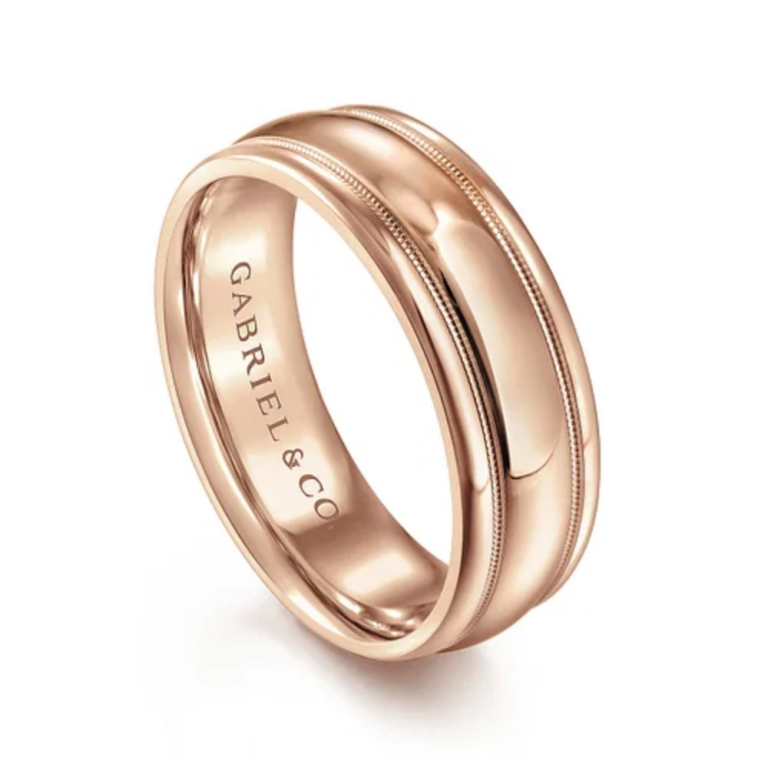 14K Gold 7mm – High Polish Milgrain Channel Men’s Wedding Band Gabriel 19