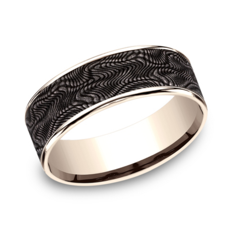 14K Gold and Tantalum 7.5mm – Snakeskin Men’s Wedding Band Ammara Stone 18