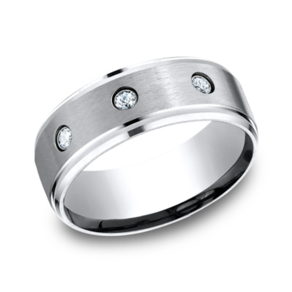 Cobalt 8mm Burnish Set Diamond Men's Wedding Band - Image 2