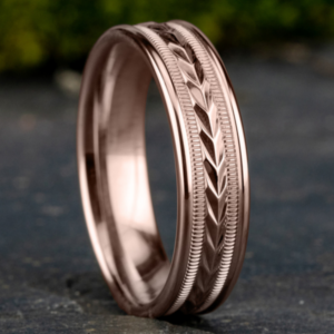 14K Gold 6.5mm – Wheat Milgrain Men’s Wedding Band Benchmark 18