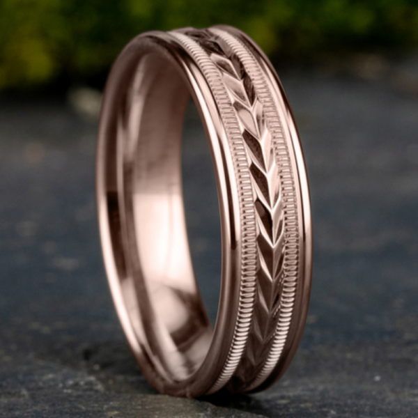 14K Gold 6.5mm - Wheat Milgrain Men's Wedding Band - Image 9