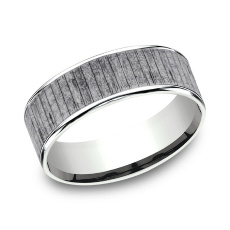 14K Gold and Tantalum 7.5mm – Wood Men’s Wedding Band Ammara Stone 12