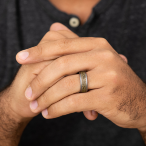 14K Gold and Tantalum 8mm – Wood Pattern Men’s Wedding Band Ammara Stone 20