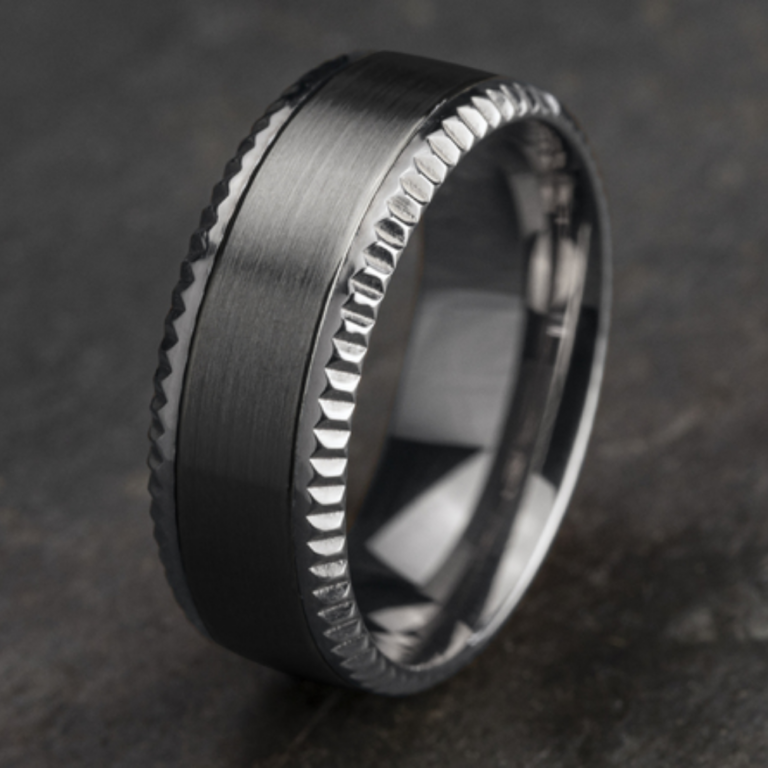 14K Gold and Tantalum 8mm – Coined Men’s Wedding Band Ammara Stone 12