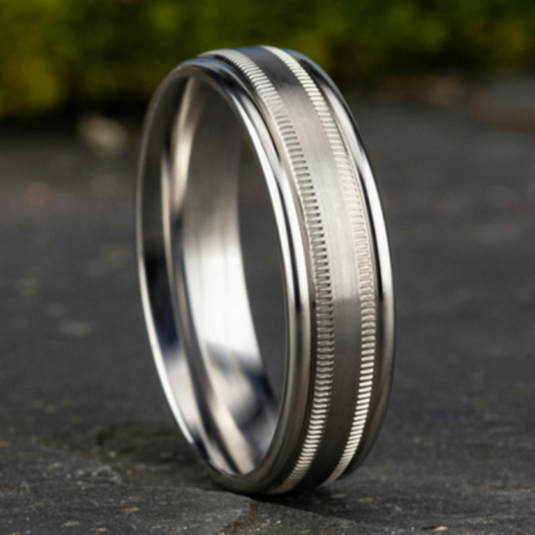 14K Gold 6.5mm – Satin Milgrain Men’s Wedding Band Benchmark 12