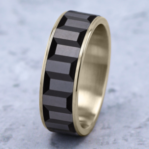 14K Gold and Tantalum 7.5mm – Gear Pattern Men’s Wedding Band Ammara Stone 30