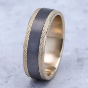 14K Gold and Tantalum 7mm – Satin Knurled Men’s Wedding Band Ammara Stone 30