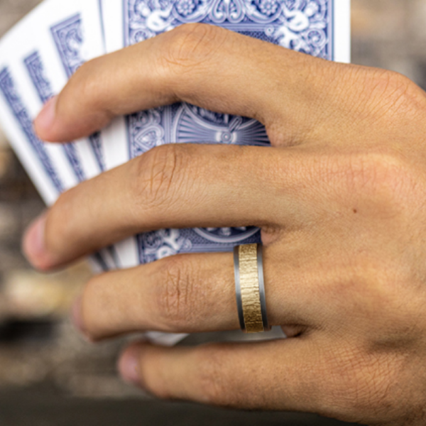 14K Gold and Tantalum 8mm - Wood Split Men's Wedding Band - Image 4