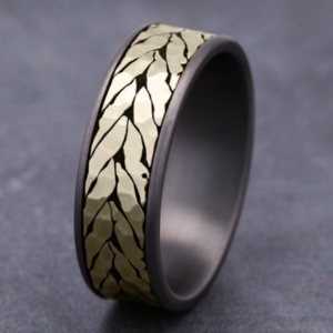 14K Gold and Tantalum 7.5mm – Chevron Men’s Wedding Band Ammara Stone 30