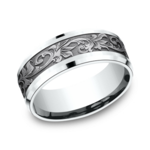 14K Gold and Tantalum 8mm - Vintage Script Men's Wedding Band