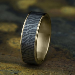 14K Gold and Tantalum 7.5mm – Stripe Men’s Wedding Band Ammara Stone 30