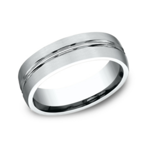 14K Gold 6.5mm - Satin Center Cut Men's Wedding Band