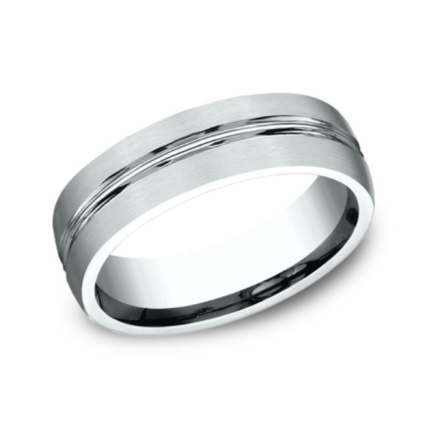 14K Gold 6.5mm - Satin Center Cut Men's Wedding Band - Image 2