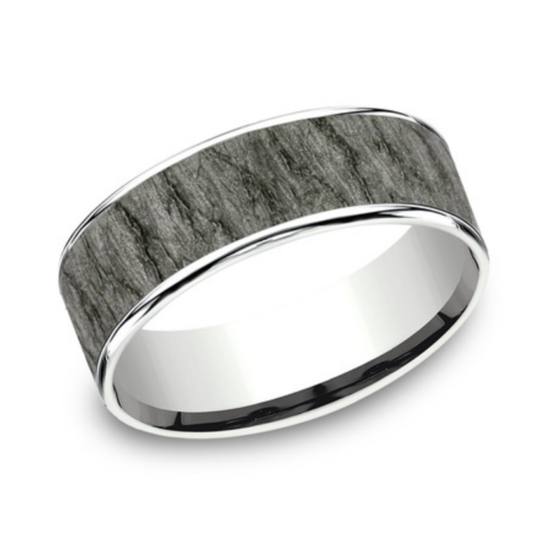 14K Gold and Tantalum 7.5mm – Rock Men’s Wedding Band Ammara Stone 18