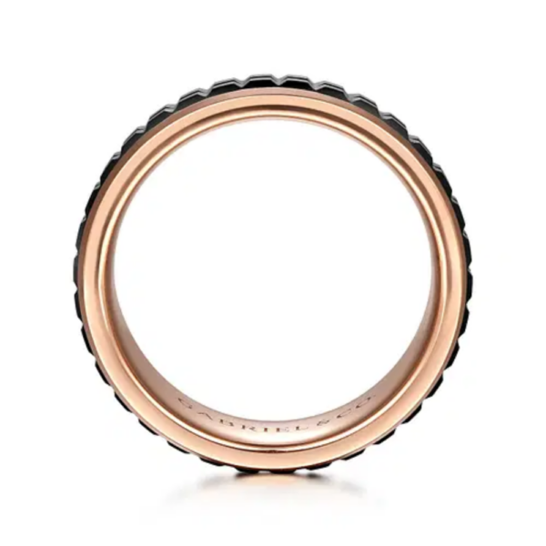 14K Gold and Black Ceramic 7mm - Men's Wedding Band - Image 11