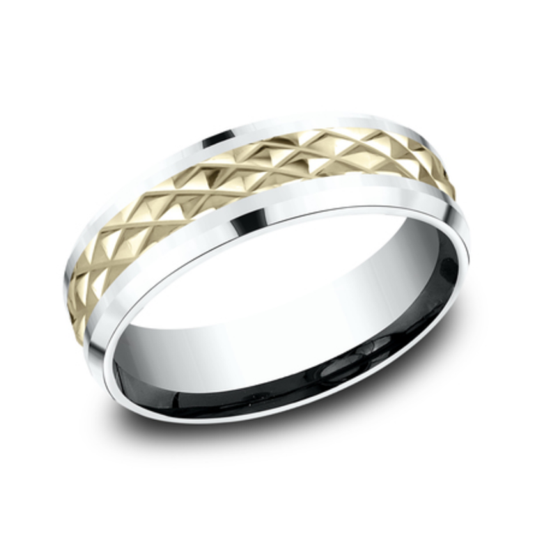14K Two-Tone Gold 7mm – Raised Triangle Men’s Wedding Band Benchmark 8