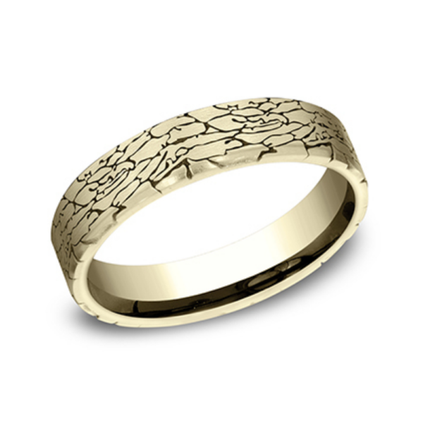 14K Gold 5mm - Fractured Rock Pattern Men's Wedding Band - Image 2