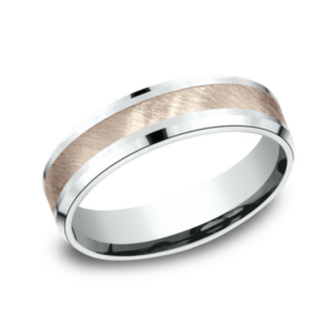 14K Two-Tone Gold 6mm - Diagonal Satin Men's Wedding Band