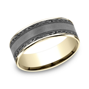14K Gold and Tantalum 7.5mm - Satin Mokume Men's Wedding Band