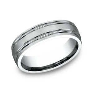 14K Gold 6.5mm - Satin Center Cuts Men's Wedding Band
