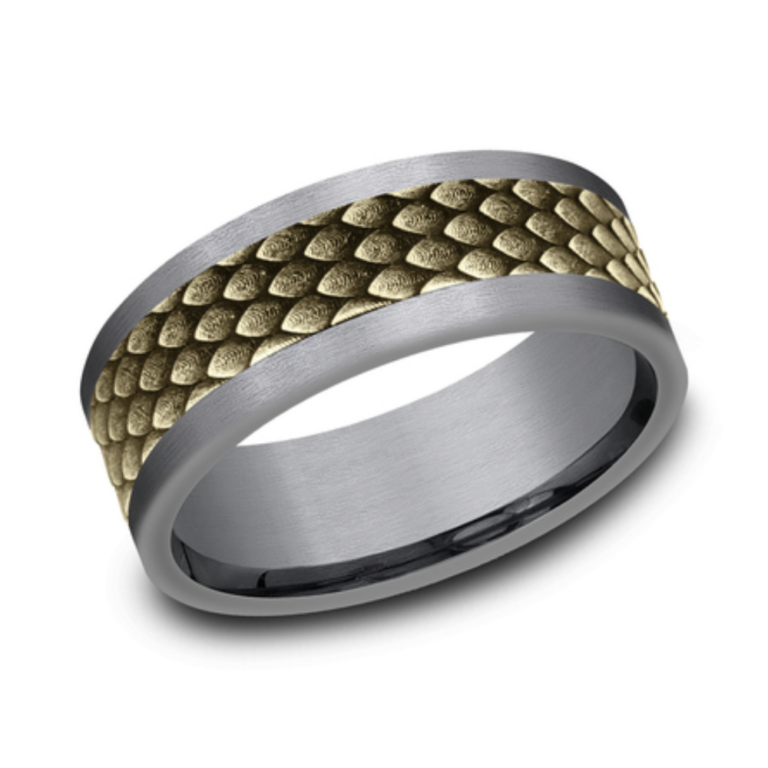 14K Gold and Tantalum 8mm – Dragon Scale Men’s Wedding Band Ammara Stone 14