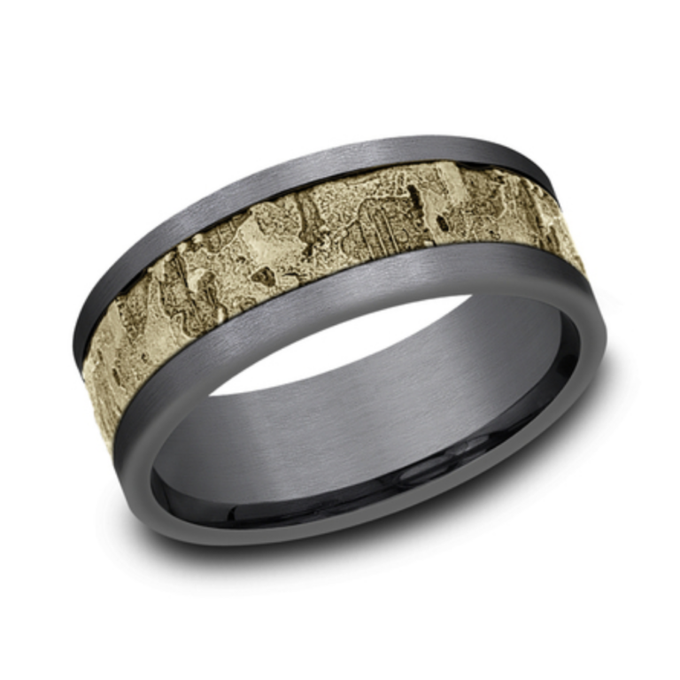 14K Gold and Tantalum 8mm – Wall Fracture Men’s Wedding Band Ammara Stone 14