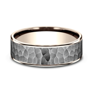 14K Gold and Tantalum 7.5mm - Satin Hammer Men's Wedding Band
