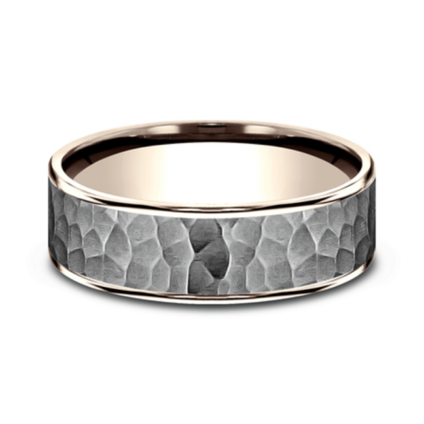 14K Gold and Tantalum 7.5mm - Satin Hammer Men's Wedding Band