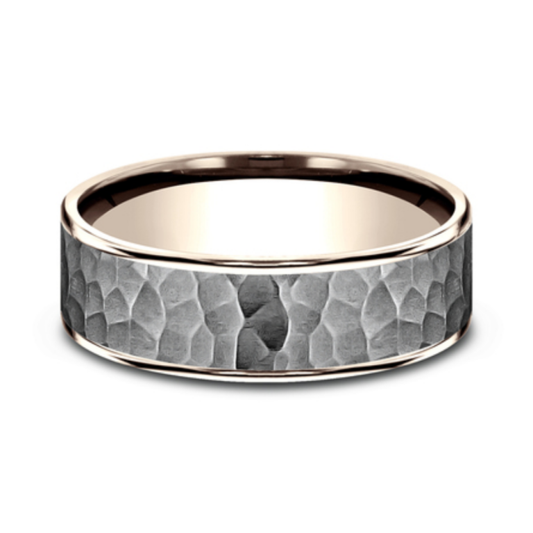 14K Gold and Tantalum 7.5mm – Satin Hammer Men’s Wedding Band Ammara Stone 11