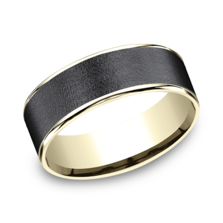 14K Gold and Tantalum 7.5mm – Wire Brush Men’s Wedding Band Ammara Stone 12
