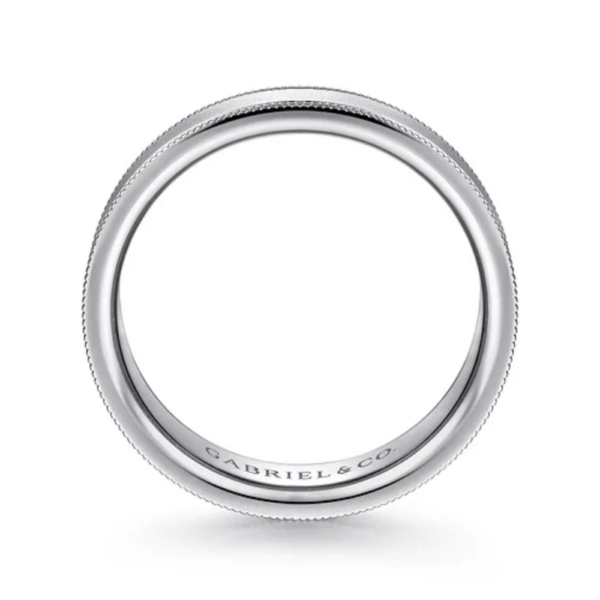 14K Gold 6mm - Sandblast Finish Milgrain Edges Men's Wedding Band - Image 3